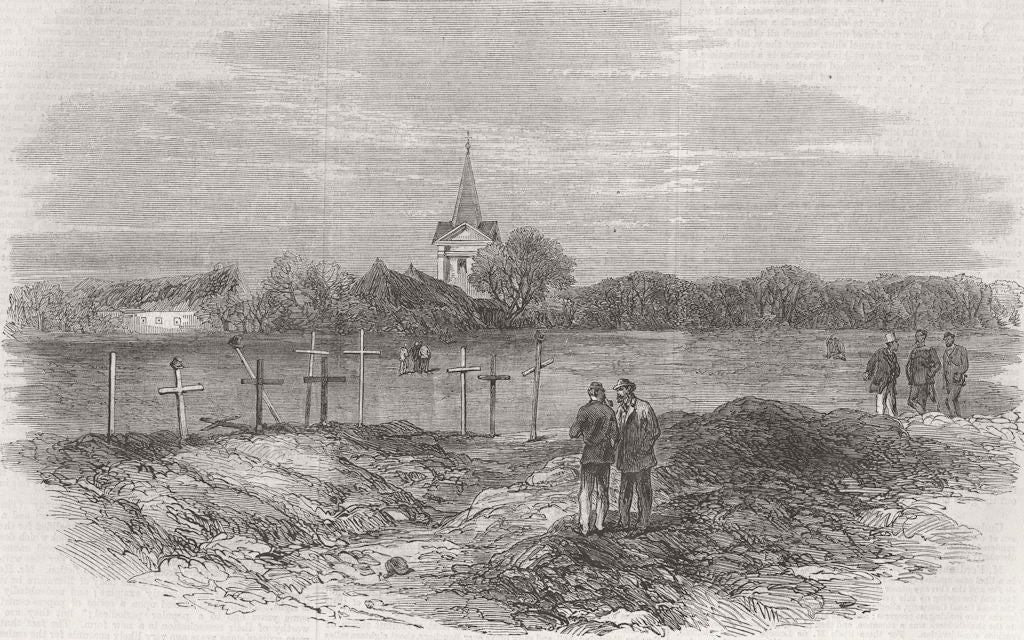 CZECH. Austrian & Prussian cemetary, Chlum, Sadova 1866 old antique print